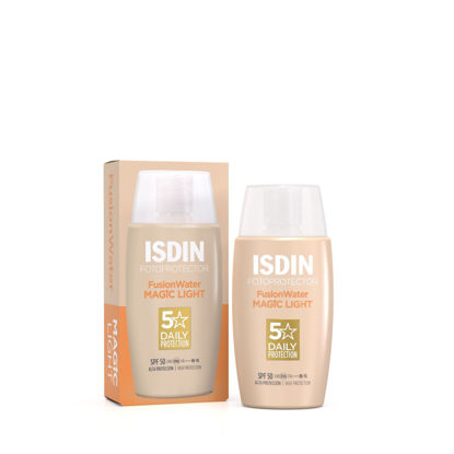 جعبه ضدآفتاب رنگی ISDIN Fusion Water MAGIC Light SPF 50 حجم ۵۰ میلی‌لیتر